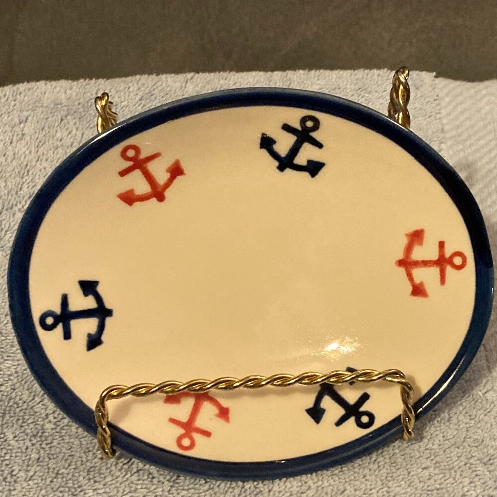 VTG 1997 Sail Boats Exclusive Laura Ashley Soap Dish-Hand Decorated England-EUC